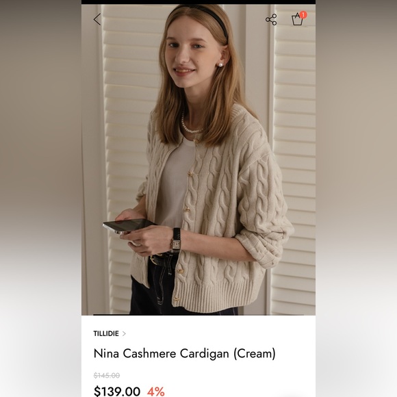 TILLIDIE WCONCEPT Nina Cashmere Cardigan (Cream) one size - Picture 1 of 9